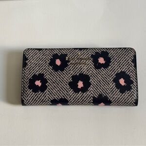 Kate Spade Black and Pink Floral Wallet - Staci Large Slim Bi-fold